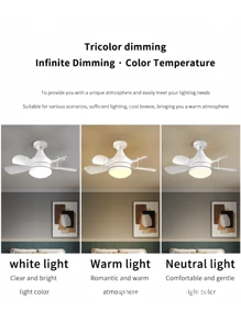 Lámpara De Techo Y Ventilador De Techo  En 3 Colores Con Luz, Control Remoto De La Temperatura De La Luz De Intensidad Regulable, Montaje En El Techo Moderno Con Control Remoto, Lámpara De Ventilador De Techo Led Con Enchufe Inteligente E27 - Blanco - Ver 2
