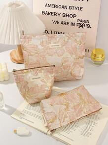 1 bucă geantă pentru cosmetice cu model floral auriu de capacitate mare, geantă pentru machiaj pentru femei, geantă pentru cosmetice, geantă de mână, baie, duș, portofel Cadouri,Cadouri de aniversare,Cadouri pentru prieteni și profesori