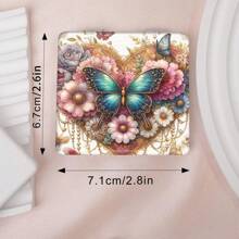1 pièce Miroir de maquillage de vanité portable avec design de fleurs et papillons vintage européen, miroir à main pliable ultra-fin et léger avec étui en PU , placage métallique en acier inoxydable. Convient pour toutes les occasions et utilisateurs.
