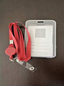 Porta cartão crachá com cordão Suporte de plástico para cartão retrátil - Vermelho - Visão 4