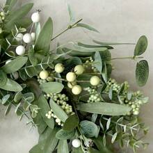Latest 19.69inch Spring Artificial Pomegranate Olive Grape Leaf Wreath, Green, Classic Plastic, With Floral Garland, For DIY Decoration, Front Door, Wall, Wedding, Party, Home - 綠色 - 查看 2