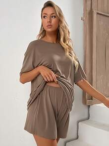 Christmas,Independence Day, Graduation Season, Women's Maternity Fashion Pajama Set, 2 Pieces Set, Off-The-Shoulder Top And Shorts, Casual Set, 2 Pieces Set, Women's Elegant T-Shirt Top And Shorts, Home Wear