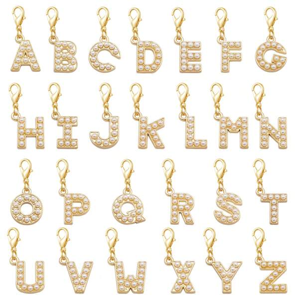 2Pcs Gold Color Letter Alloy Pendant With Faux Pearls Alphabet Charm Women Ladies Bag Clothes DIY Craft Decor A - Z