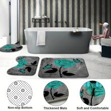 4pcs Garden Roses Bathroom Accessory Sets With Rugs For Bathroom Decor, Drops Water Flower Beautiful Glass Abstract Nature Spring Love Theme, Includes Toilet Lid Cover And U-Shaped Rugs, Curtains For Bathroom - 70.8in*70.8in - View 5