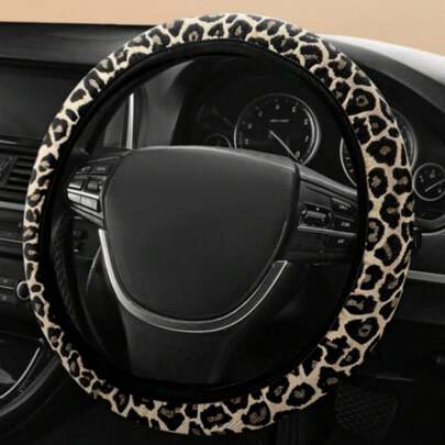 1PC Automotive Interior Four Seasons General Motors Non Inner Ring Elastic Band Leopard Pattern Breathable, Comfortable, Anti Slip, Sweat Wicking All Models General Motors Steering Wheel Cover,Cheetah Print Car Stuff