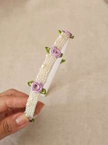 Pearl Tiara With Rococo Flowers - Purple - View 2
