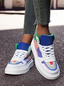 女士春夏户外时尚百搭舒适透气防滑耐用高帮撞色运动鞋、休闲鞋、运动鞋、平底鞋 - 綠色 - 查看 5