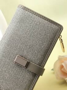 Women Long Color Block Straw Patchwork Wallet, Fashion Multi-Functional Card Holder Pouch, Elegant Snap Closure Zipper Coin Purse, Spacious Capacity Convenient For Young Students, Suitable As Holiday Gift - Green - View 4