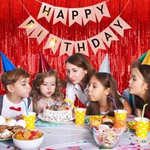 4 件装铝箔窗帘背景红色金属丝箔流苏窗帘照片亭道具适用于生日婚礼订婚婴儿洗礼单身派对圣诞节节日庆祝派对装饰、毕业典礼、性别揭晓、迪斯科派对 - 紅色 - 查看 6