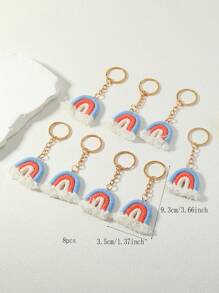 8pcs Handmade Rainbow Braided Keychain Set Summer Crochet - Blue - View 2
