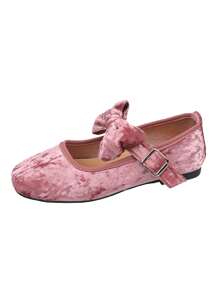 Damenschuhe mit flachem Absatz, Neuheit Sommer 2025, Ballerinas mit rundem Zehenbereich, Wildleder, ausgeschnitten, Schleife, Schnalle, Rosa Loafers, Ballerinas, Mary Jane Schuhe, vielseitig modisch-Lässig, bequem & leicht, Damenschuhe in Große Größen, Rosa Schuhe