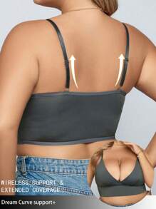 Plus Size Women Front Closure Wireless Comfy Bra - Dark Green - View 6