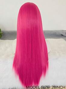 websterwigs Peluca de cabello liso con parte frontal de encaje elegante de 26 pulgadas, color rosa rojo/rosa/rosa claro, peluca sintética con cabello resistente al calor, de fibra de seda recta, para mujer, cosplay, fiesta, uso diario, festival de música. - Rosa Fucsia - Ver 8