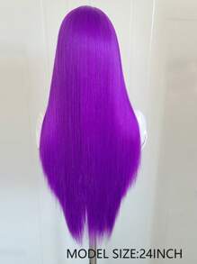 Peluca recta larga de 26 pulgadas con frente de encaje morado de 13"X4" elegante, peluca de frente de encaje sintético con línea del cabello previamente desvainada, cabello de fibra resistente al calor, peluca recta sedosa para mujeres, cosplay, fiestas, uso diario - Morado - Ver 8