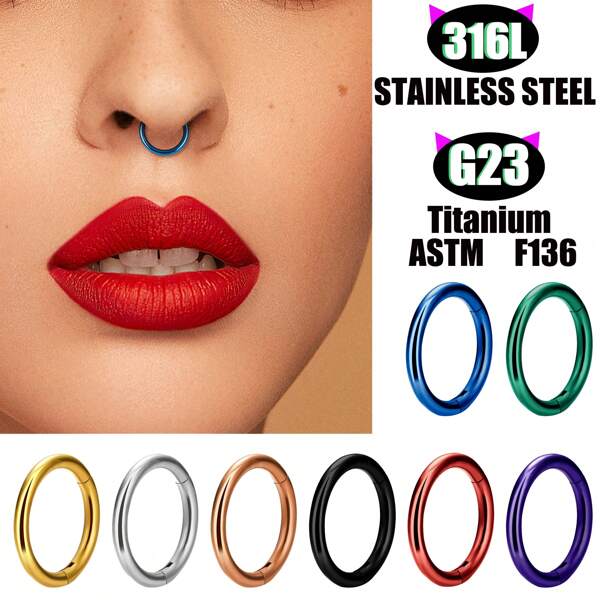 1 Pc Unisex Simple Nonpiercing Closed Circle Earring, Hypoallergenic G23 Titanium/316L Stainless Steel, Multi-Purpose For Ear, Nose, Lip Piercing