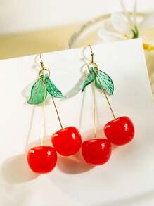 1 Pair Realistic Red Cherry Pendant Earrings, A Perfect Mother's Day Gift - Irresistible Springtime Charm, Vibrant Red Cherry Earrings Adds A Touch Of Sweetness