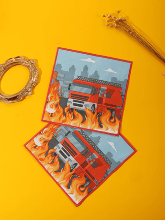 40 张 33*33 厘米/12.99*12.99 英寸一次性派对餐巾纸，消防车设计纸巾，适合各种主题派对和日常使用