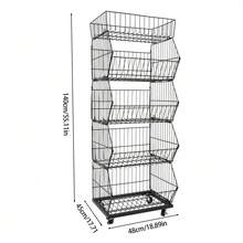 SanBouSi 5-Layer Retail Display Rack Market Shelf Modern Fruit Vegetable Snack Basket With Wheel - Black - View 8