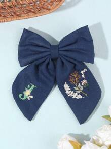 1件女孩26字母刺繡髮夾，甜美花卉字母設計髮夾，女孩生日春季髮飾，精緻女孩髮夾附優雅刺繡（白色/海軍藍），返校季 - 彩色 - 查看 8