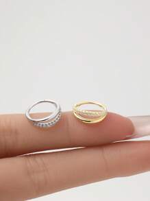 1pc 925 Sterling Silver Rhinestone Double Hoop Earrings, Cartilage Helix Hoop, 16G, 10mm, Suitable For Nose Septum, Ear Cuff, Cartilage, Nose Ring, Unisex, Suitable For Daily Wear - Drill + Smooth Piercing Ring - View 4
