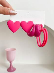 一套3对时尚夸张大爱心几何创意耳环，适合情人节 - 彩色 - 查看 5