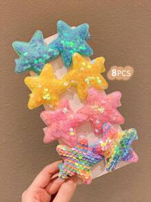 8/10/12/14/20/36pcs Glitter Bow Flower Pentagram Heart Hair Clips, Everyday Sweet Girl Hair Accessories