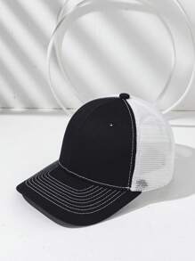 1pc Men's Fashionable Contrast Color Slightly Curved Brim Breathable Mesh Baseball Cap, Sun Protection Hat - Multicolor - View 4