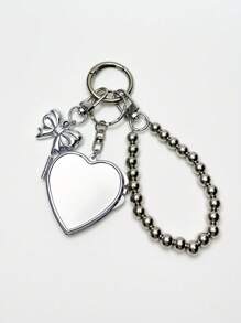 1 Pc Heart Shaped Mirror Keychain, Multifunctional Accessory For Handbag, Wallet, Backpack, Purse, Car, Travel, Makeup Mirror, Keyring, Suitable For Birthday, Mother's Day, Party Gifts, Fashion & Versatile - Silver - View 17