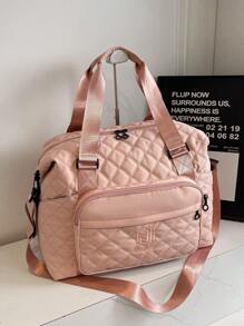 Embroidered Diamond Check, Duffel Bag, Travel Bag, Large Capacity Travel Bag, Multi-Pocket Storage, Leisure Travel, Business, Tourism, Hospital, Nylon Sports Bag, Vacation School Storage Outdoor Beach Sports Bag, Dance Travel Dry And Wet Separation Fitness Bag, Men And Women Tote Bag, Children's School Luggage Storage Bag - Multicolor - View 3