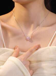 S925 Sterling Silver Romantic Cubic Zirconia Heart Pendant Necklace, Elegant & Delicate Gift For Lover, Anniversary, Holidays, Party, Mother's Day, Women Luxury Jewelry, Random Box Style