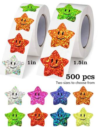 500pcs/Roll Shiny Foil Star Stickers, 8 Colors, Suitable For Students, Planner, School Classroom, Teachers Reward, DIY Decoration, Self-Adhesive Back To School