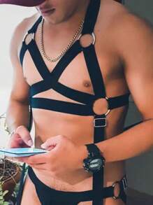 Popular Fitness Club Yoga Outfit Set, Elastic Casual Restraint Jumpsuit, Punk Style Summer, School Casual, Business, Boyfriend Husband Father Dad Men Gift, Daily Wear, Fashion, Teen, Outdoor, Vacation, Athletic, Travel, Street, Boho, Vintage Fall, Autumn, Halloween Autumn-Winter Accessories, Suitable For Teens, Youth, Men, Casual, Outdoor, Athletic, Vacation, Graduation Gifts, Birthday, Daily Wear - Black - View 5