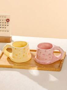 1pc Ceramic Mug, Korean Minimalist Cute Coffee Cup & Saucer, Nordic Minimalist Vintage Household Water Cup, Matcha Dessert Cup, Suitable For Tea, Arabic Coffee, Large Capacity American Coffee Cup, Suitable As A Gift For Friends And Relatives, Microwave And Dishwasher Safe