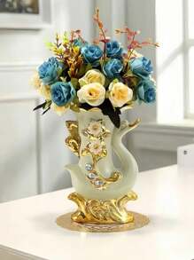 1pc Elegant Ceramic Swan Vase With Golden Accents - Living Room Decorative Vase, Swan Figurine For Living Room, TV Cabinet, Liquor Cabinet, Artificial Flowers, Upgrade Ambiance, Beautiful Housewarming Gift