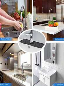 1pc Silicone Kitchen Sink Tap Pad, Anti-Splash Faucet Splash-Proof Sink Drain Pad, Keeping Kitchen/Bathroom Sink Dry (Black) - Multicolor - View 5