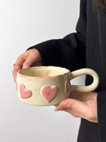 1pc Nordic Style Red Handmade Heart Ceramic Mug, High Quality Latte Coffee Cup, Stylish Home Decor Accessory, Gift For Holidays, Birthdays, Parties, Friends - Multicolor - View 14