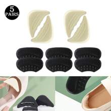 5pcs/Set - 2pcs Beige Toe Cushion, 3pcs Black Heel Grip, Thickened Shoe Inserts To Reduce Shoe Size, Foot Protection Pads For High Heels, Prevent Friction & Slippage