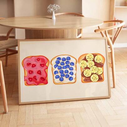 1 pieza Impresión de lienzo con pintura minimalista y estética vintage de pan como arte de pared sin marco para cocina, póster, decoración del hogar moderno, apartamento o dormitorio