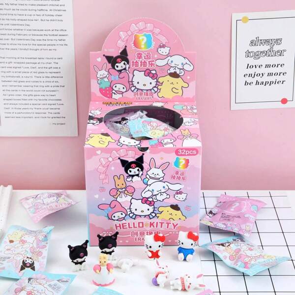 Sanrio 1/5/10/32 stuks leuke Sanrio Blind Box gummen - Hello Kitty, My Melody, Kuromi, Pompompurin - schattige cartoon zachte gummen voor studenten, schoolbenodigdheden, beloningen, briefpapier, vakantiecadeaus [willekeurige kleur en stijl], terug naar school