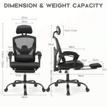 Sedia da ufficio ergonomica - sedia da scrivania con comodi braccioli, dotata di un comodo supporto lombare e poggiapiedi, sedia da ufficio adatta per casa, ufficio