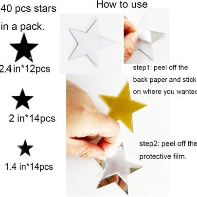 Naklejki ścienne 20/40 Star Mirror 3D akrylowe, zdejmowane naklejki w kształcie gwiazdek do samodzielnego montażu, do salonu, sypialni, dekoracja ścienna, wystrój pokoju, wystrój domu, wystrój łazienki, dekoracja sypialni, dekoracja pokoju, wystrój salonu, wystrój domu, wystrój domu, sztuka ścienna do salonu, tapeta, spersonalizowane naklejki, lustro ścienne, lustro do pokoju