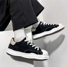 Men's Casual Versatile Comfortable Flat Skateboarding Shoes, Everyday Wear - Black and White - View 5