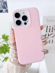 1 pieza Funda de teléfono de jalea rosa compatible con iPhone 16, funda protectora de silicona líquida Dopamina 15 a prueba de golpes y con protección de lente para iPhone 14/13/12