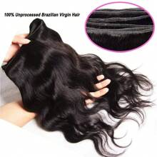 Body Wave 巴西真人发束，适合女士 - 100% 未加工的原生发编织接发，耐用且柔韧的双纬，舒适的真发束 - 适合所有人，1/3/4 束 - Natural Black - 查看 7