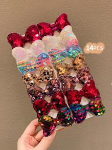 8/10/12/14/20/36pcs Glitter Bow Flower Pentagram Heart Hair Clips, Everyday Sweet Girl Hair Accessories