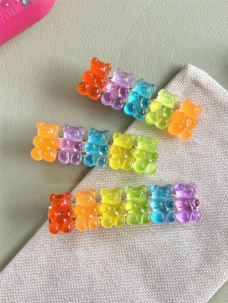 1个可爱甜美的六只小熊鳄鱼发夹/条形码发夹/果冻发卡，米老鼠耳朵发带头巾发箍吸汗带，秋冬季女士度假装扮优雅围巾头巾 - 彩色 - 查看 1