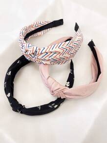 3 件套女士简约花卉纯色面料头带、户外服装和日常使用发饰