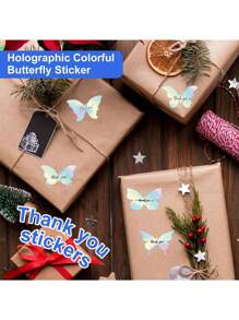 500pcs/Roll Holographic Colorful Butterfly Stickers, Thank You Graffiti Stickers 7 Designs, Rainbow Foil Handmade Craft Stickers For Wedding Party Gift Envelope Stamp DIY Decoration Small Business Labels, PVC Sticker - Multicolor - View 5