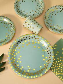 25 件鼠尾草绿和金色派对用品套装，一次性盘子、杯子和餐巾，适用于生日、婚礼、派对餐具 - 彩色 - 查看 4