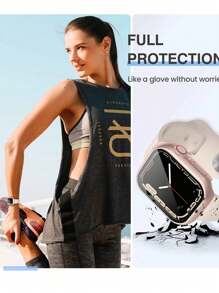 2026 Pack3 Estuche 3en1 PC Vidrio Templado Watch Series4-11, Protector Delgado Transparente Negro Oro Rosa - Luz de estrellas + Oro rosa + Transparente - Ver 10
